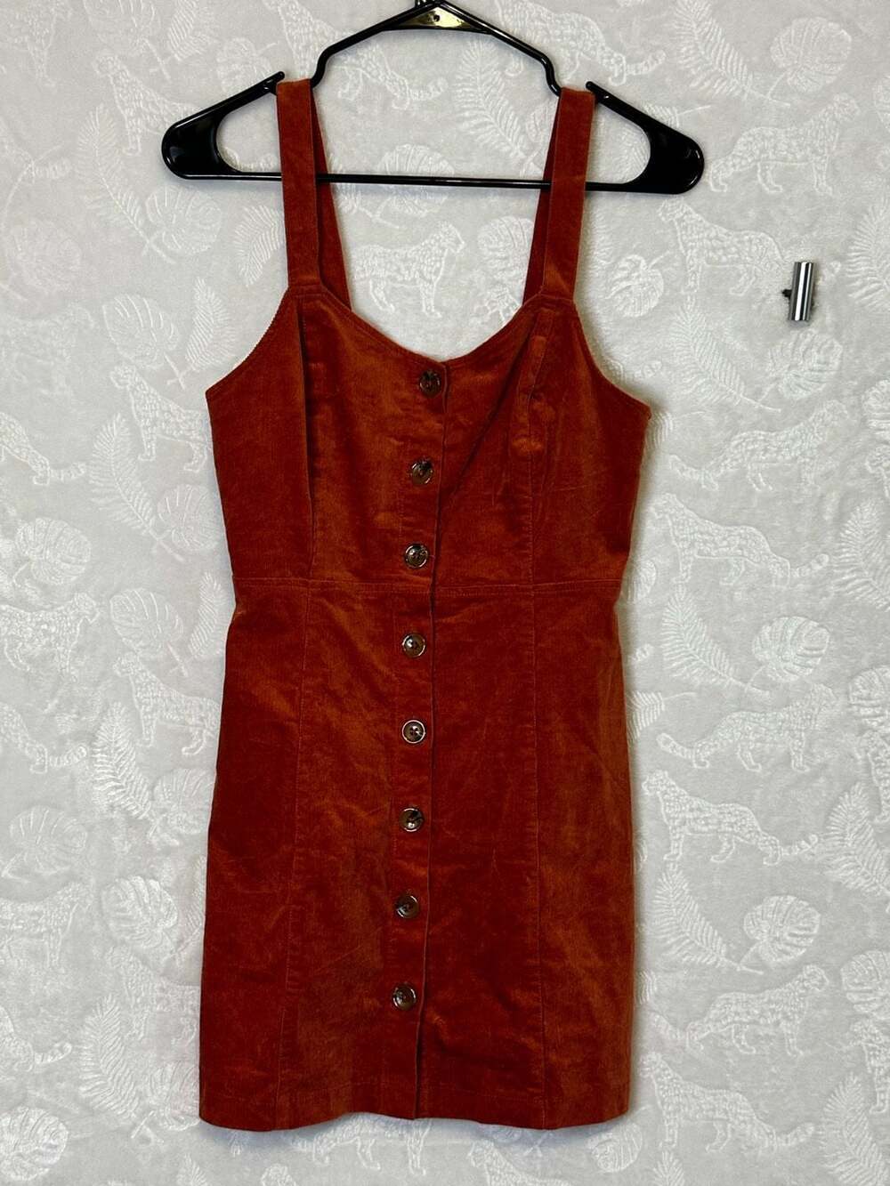 Others Follow Rust Orange Corduroy Button-Front Mini Dress